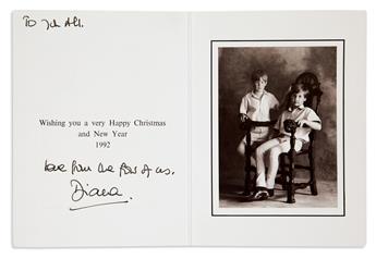 DIANA; PRINCESS OF WALES. Two Christmas cards, Inscribed and Signed, Diana, to Elizabeth Tilberis.